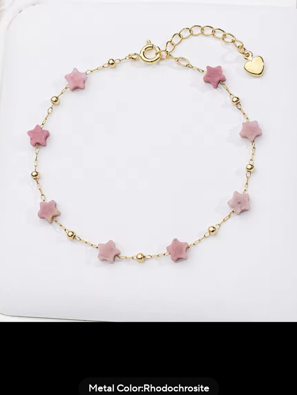 🩷⭐️NEW🩷⭐️ PRETTY!! RHODOCROSITE Micro Paper Clip Natural Stone Star Bracelet